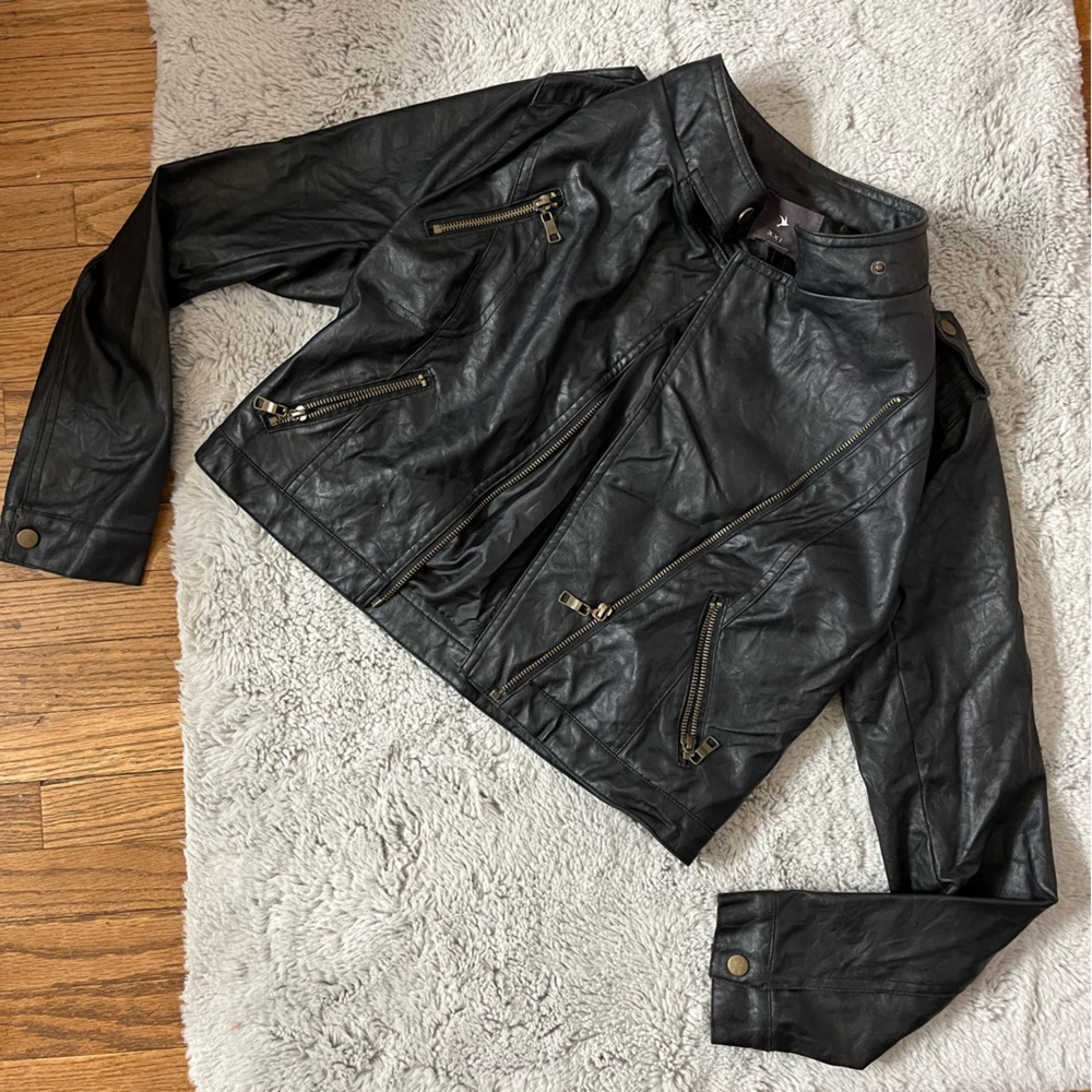 Forever 21 Black Leather Jacket with Button Accents
